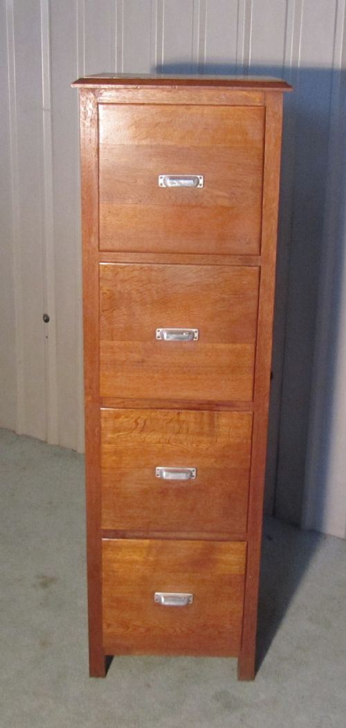 A French Art Deco 4 Drawer Oak Filing Cabinet
