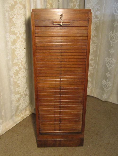 A French Tambour Fronted Oak Art Deco Filing Cabinet