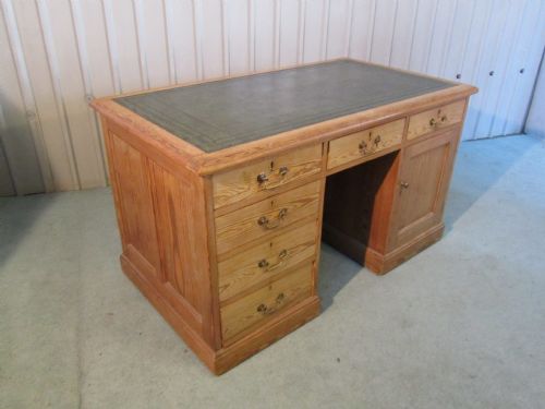 Large Victorian Pine Pedestal Desk