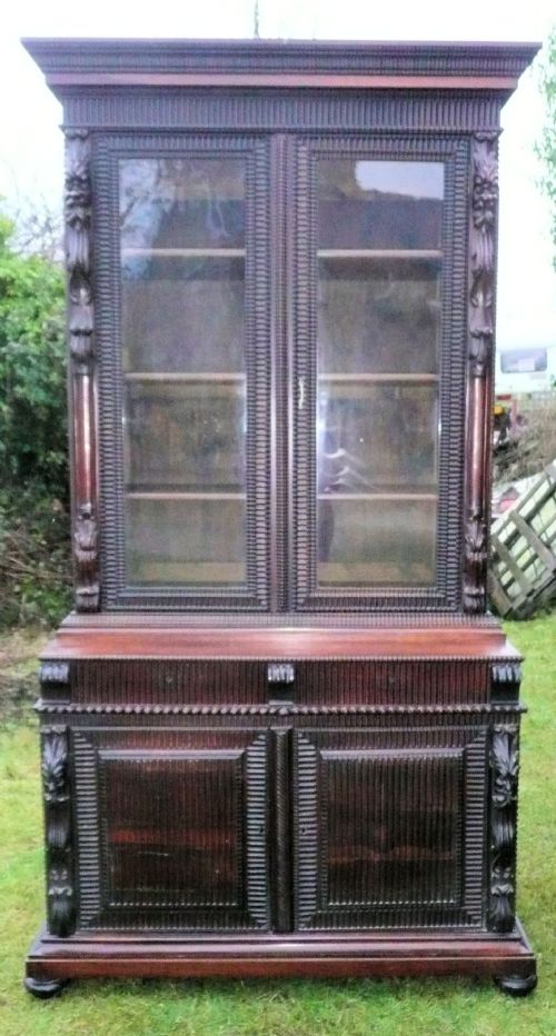 Green Man Victorian Rosewood Library Cupboard Bookcase