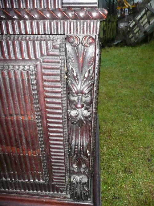 fig 2. GREEN MAN VICTORIAN ROSEWOOD LIBRARY CUPBOARD BOOKCASE