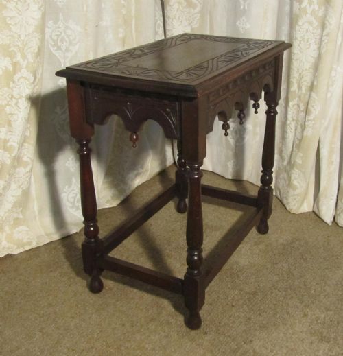 A Victorian  Gothic Carved Oak Side Table