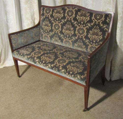 Charming Edwardian Upholstered Inlaid Mahogany Sofa