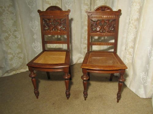 A Pair of Victorian Carved Golden Oak Welsh Hall Chairs and Date from Abut 1870

