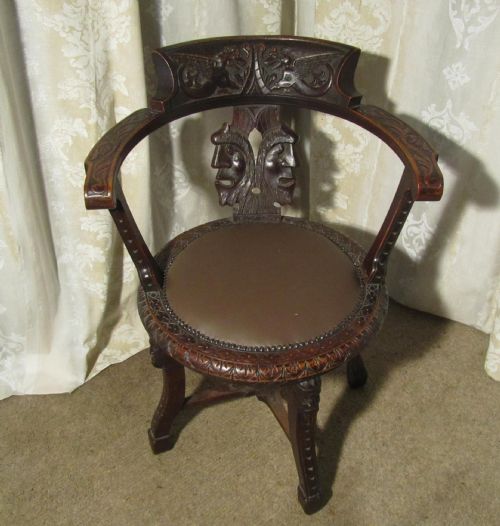 19th Century Welsh Carved Oak Swivelling Desk Chair