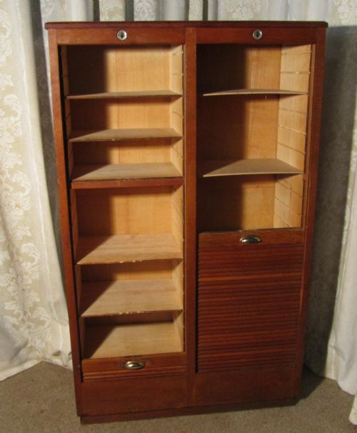 fig 1. A French Tambour Double Fronted Oak Art Deco Filing Cabinet