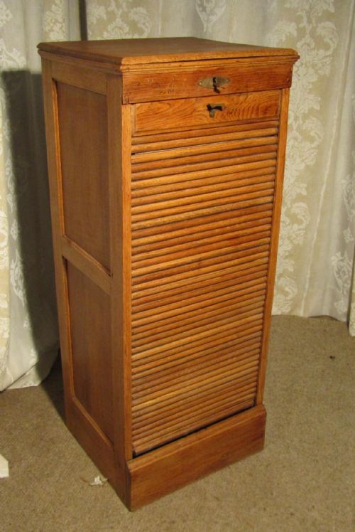Tambour Fronted Bleached Oak Art Deco Filing Cabinet