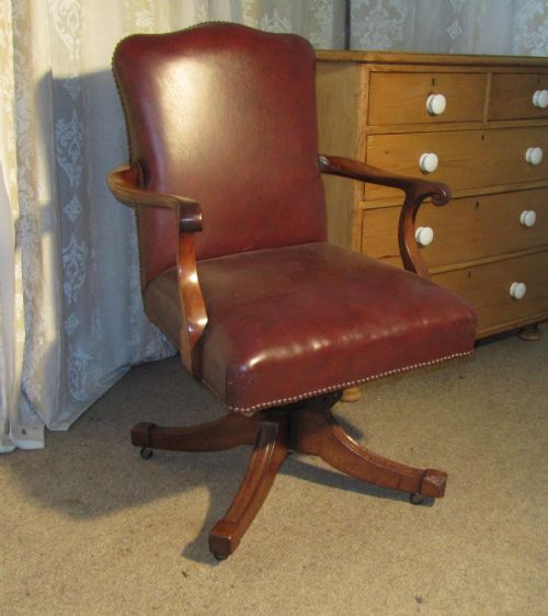 Edwardian Mahogany and Leather Office or Desk Chair
