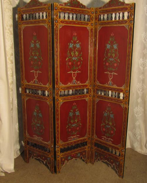 A 19th Century Spanish Folk Art Painted 3 Fold  Screen