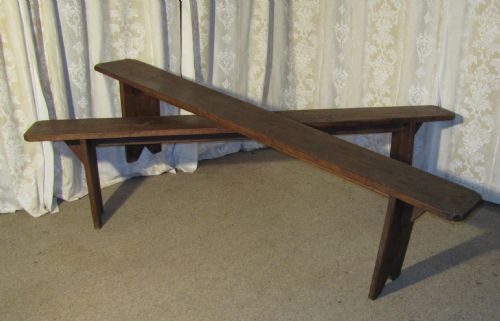 A Pair of Heavy French Rustic Farmhouse Kitchen Benches