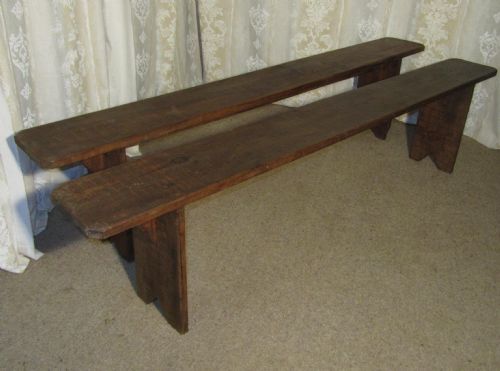 fig 1. A Pair of Heavy French Rustic Farmhouse Kitchen Benches