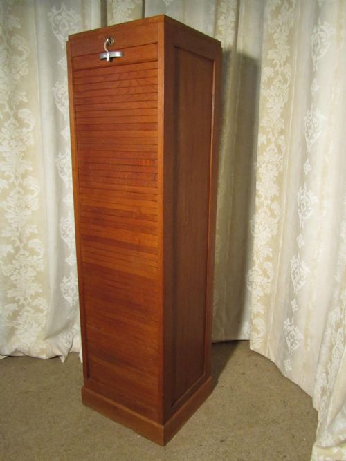fig 1. A French Tambour Fronted Oak Art Deco Filing Cabinet