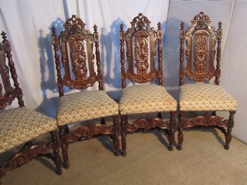 fig 1. A Set of 6 Victorian Gothic Oak Dining Chairs in the Jacobean Style