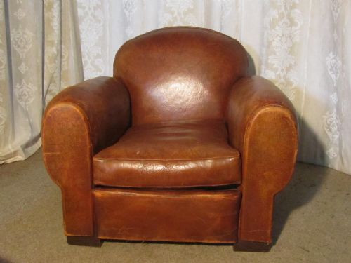 A Superb Very Stylish French Aged Leather Art Deco Club Chair