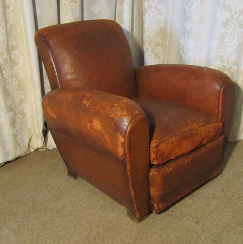 A French Art Deco Shabby Leather Club Chair