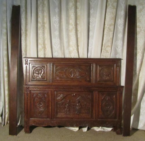 French Carved Oak Double Bed, a Marriage Bed in the Breton Style