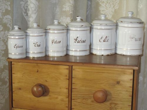 Lovely Set of French Enamel Food Canisters