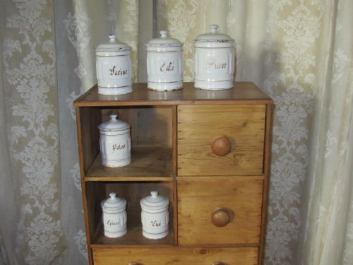fig 1. Lovely Set of French Enamel Food Canisters