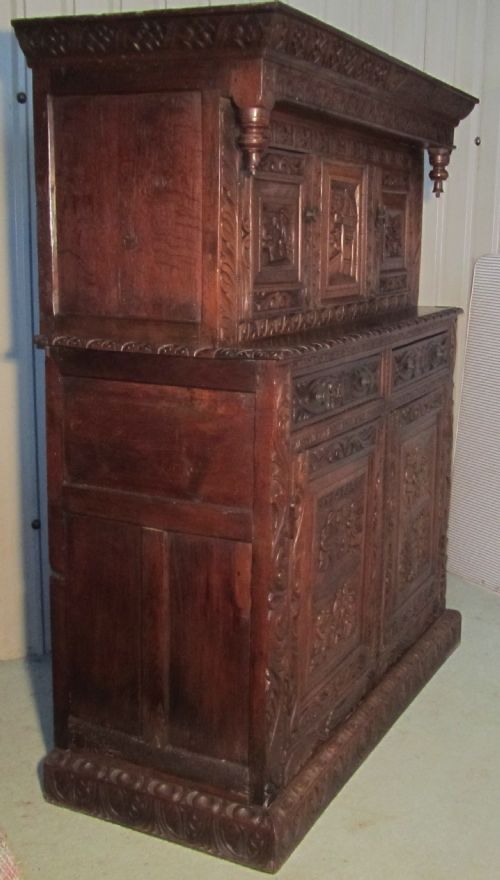 fig 1. A Very Unusual 17th Century Green Man Carved Oak Court Cupboard