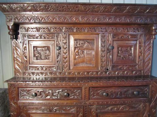 fig 2. A Very Unusual 17th Century Green Man Carved Oak Court Cupboard
