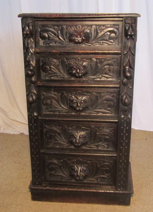 Victorian Carved Green Man Oak Wellington Chest