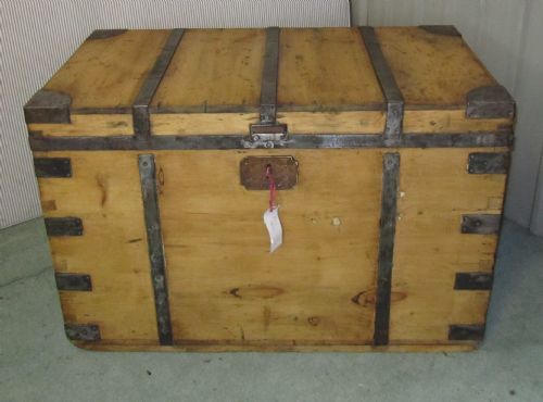 A Large Victorian Pine Carpenters Box or Sea Chest