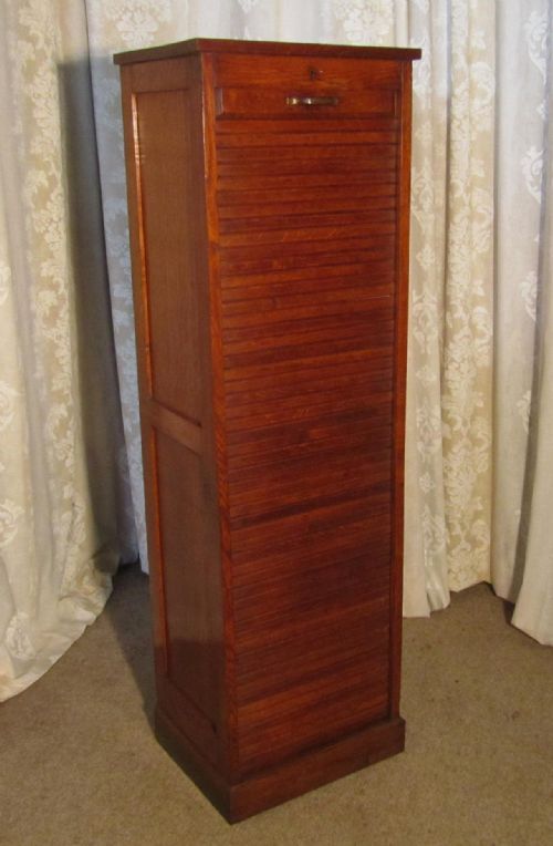 A French Tambour Fronted Oak Art Deco Filing Cabinet