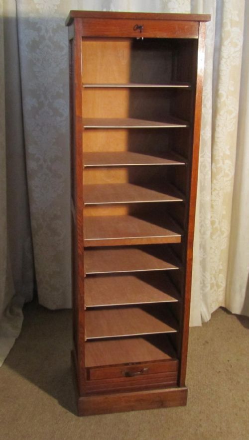 fig 1. A French Tambour Fronted Oak Art Deco Filing Cabinet