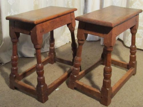 A Pair of 1900 Oak Joint Coffin Stools