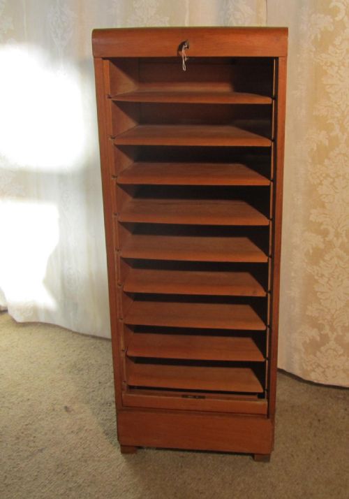 fig 1. An Oak Art Deco Tambour Fronted Filing Cabinet