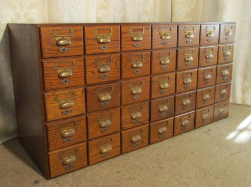 Medium Oak 35 Drawer Card Index Filing Cabinet, Wine Rack