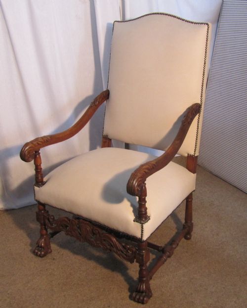 fig 1. Very Large Victorian Carved Walnut and Leather Arm chair