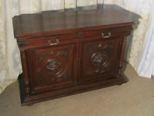 fig 1. French Lion’s Mask Gothic Carved Oak Cupboard or Sideboard