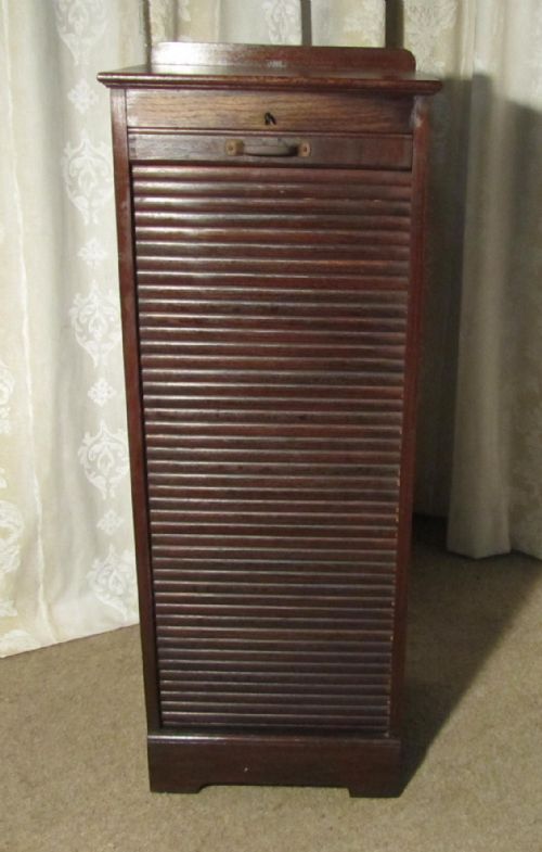 A French Tambour Fronted Oak Art Deco Filing Cabinet