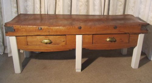 Large French Vintage Butchers Chopping Block on Original Table