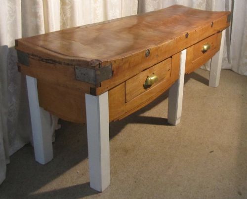 fig 1. Large French Vintage Butchers Chopping Block on original table