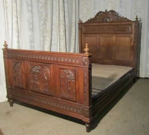 Breton Carved Oak Marriage Double Bed