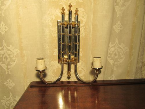 fig 1. 3 French Art Deco Chrome and Brass Double Wall Lights