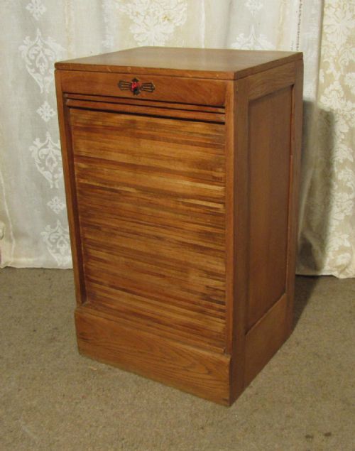 Tambour Fronted Oak Art Deco Filing Cabinet