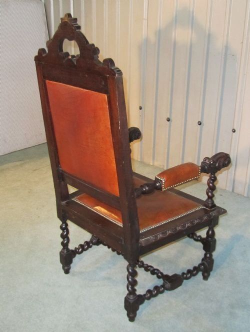 fig 2. Very Large Victorian Carved Oak and Leather Arm chair.