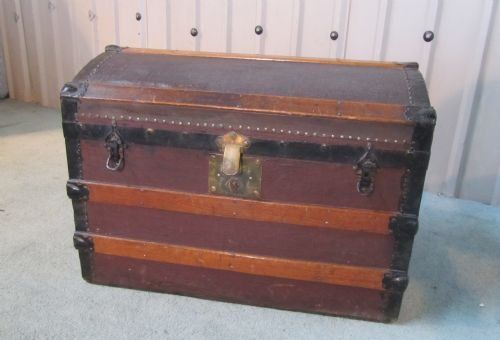 A Victorian Canvas Dome Top Travel Trunk