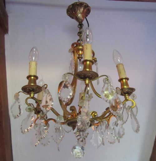 Charming French Cut Glass and Brass 6 Branch Chandelier