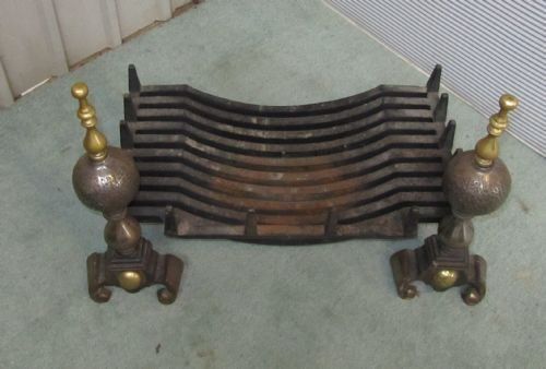 fig 1. LARGE CAST IRON LOG GRATE WITH ANDIRONS