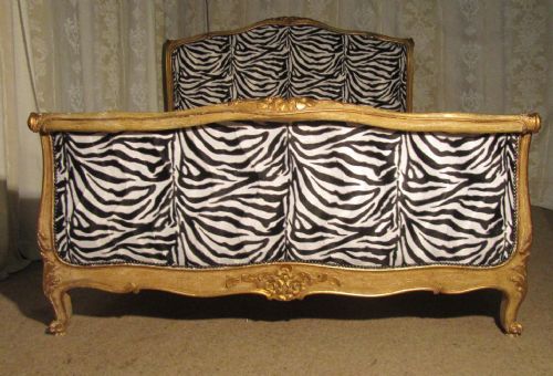 French Carved Rococo Gold Château 5ft Double Bed with Quirky Zebra Upholstery