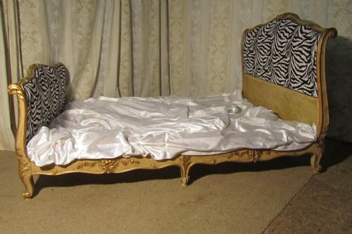 fig 1. French Carved Rococo Gold Château 5Ft Double Bed with Quirky Zebra Upholstery