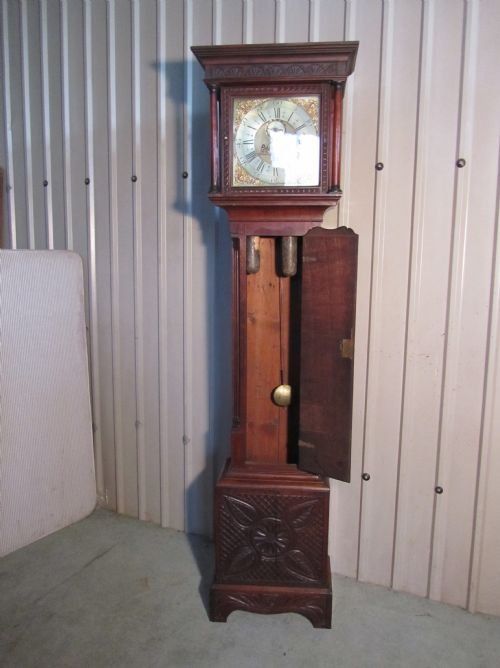 fig 1. GEORGIAN CARVED OAK LONG CASE CLOCK