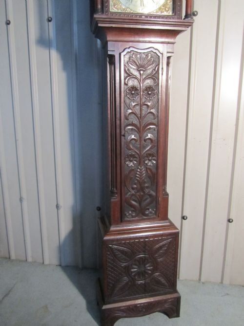 fig 2. GEORGIAN CARVED OAK LONG CASE CLOCK