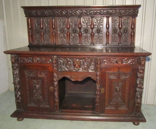 Richly Carved Victorian Pussy Oak or Green Man Sideboard