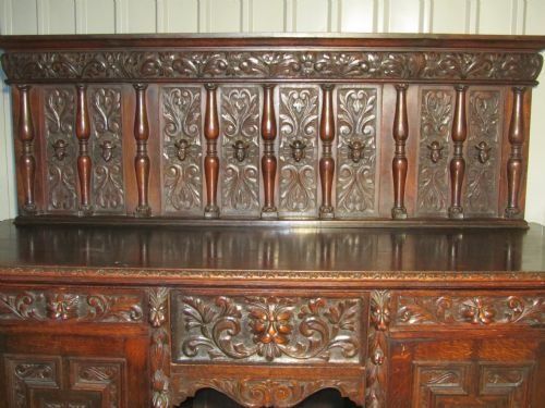 fig 1. Richly Carved Victorian Pussy Oak or Green Man Sideboard