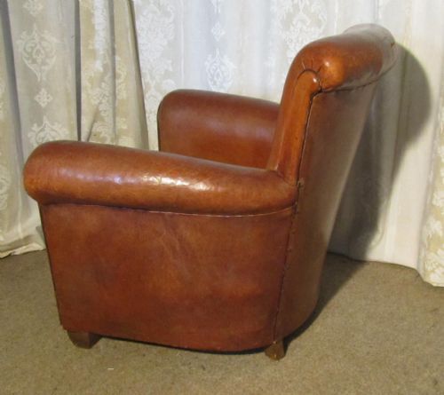 fig 1. An Elegant French Club Arm chair, in Brown Leather with brass studs